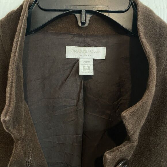 vntg charter club women blazer jacket 100%cotton brown sz 20W office school work - Picture 3 of 6